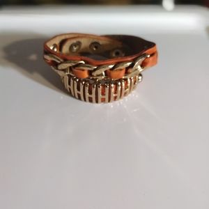 Orange leather and gold H design bracelet